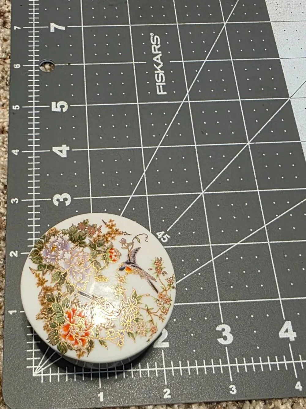 Vintage Japan Porcelain Trinket Box Birds & Floral Hand Painted Oval Lid